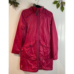Lole Womens Hooded Fleece-Lined Rain Jacket Size M Red Polyester Waterproof Warm